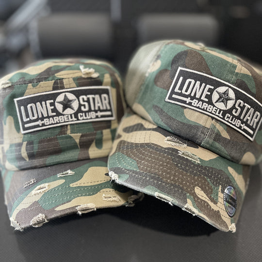 Lone Star Barbell Club simple Distressed Camo Cadet Hat