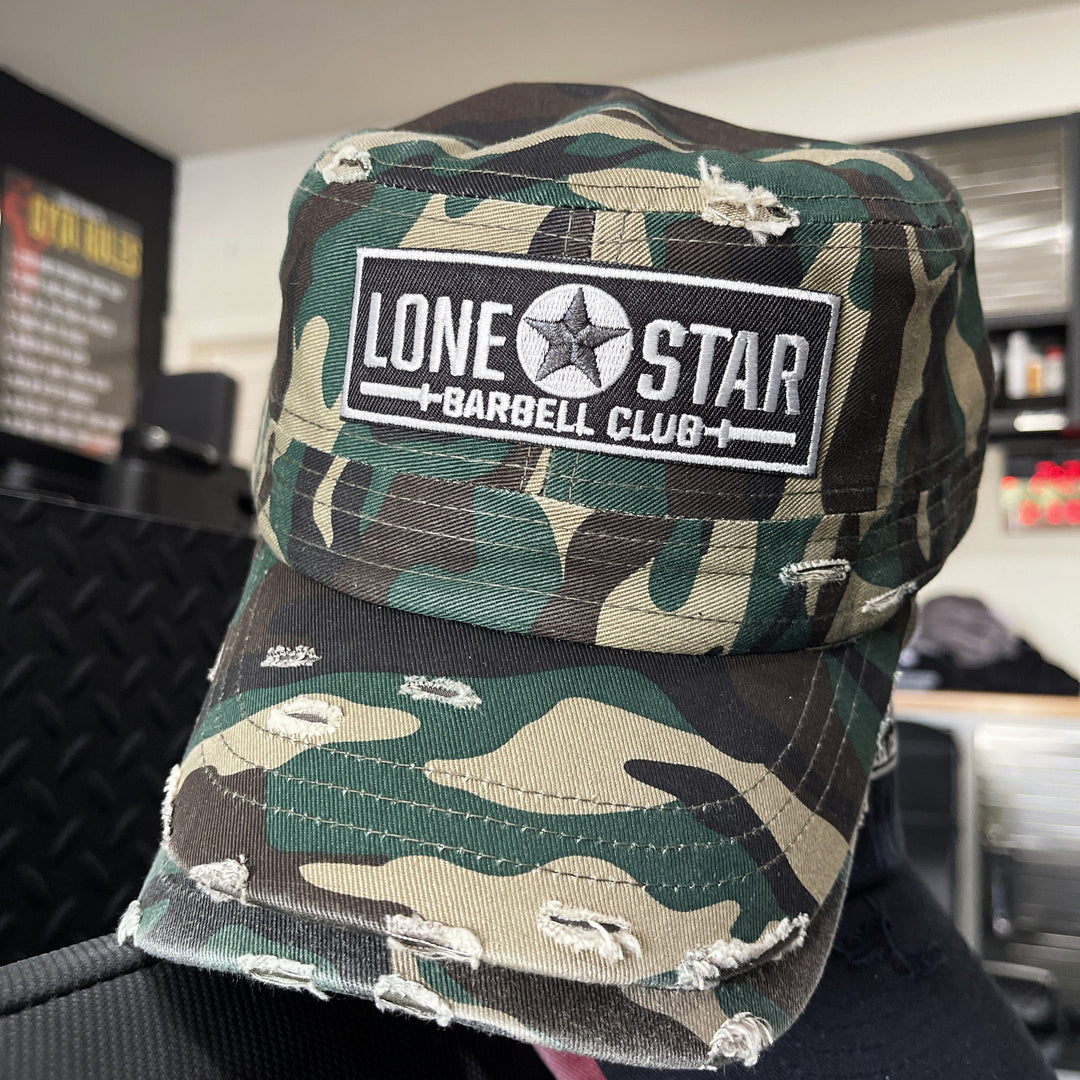 Lone Star Barbell Club simple Distressed Camo Cadet Hat