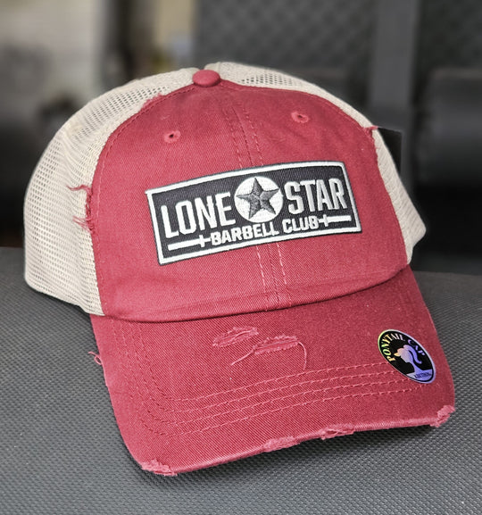 Lone Star Barbell Club simple Distressed Red & Tan Ponytail Patch Hat